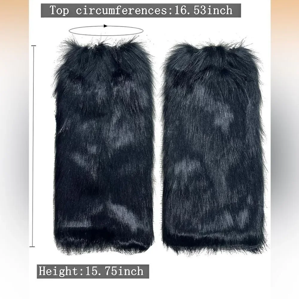 Black Faux Fur Leg Warmers - Women Accessories Hosiery & Socks